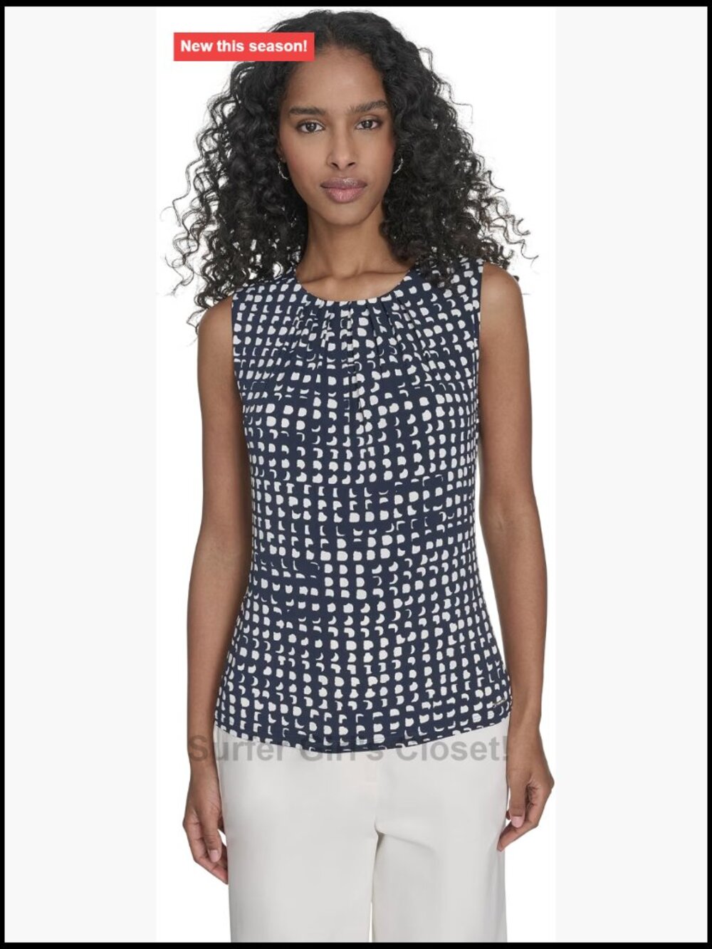 Calvin Klein Sleeveless V-Neck Collared Blouse Women's Stretch Knit Top